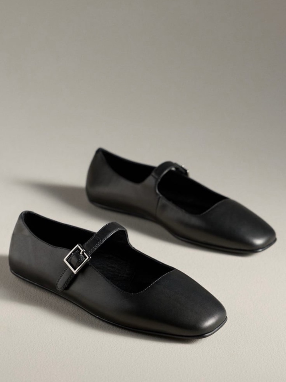 NIB Jeffrey Campbell Black Leather Mary Jane Ballet Flats Square Toe Buckle 9.5